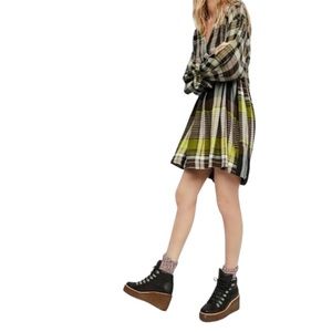 Free People Falling Stars Plaid Mini Dress XS